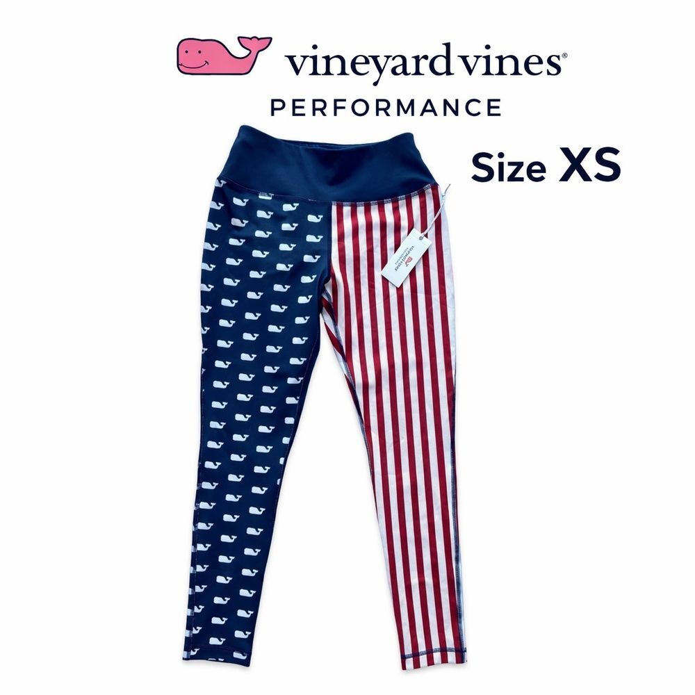 NWT Vineyard Vines Performance Leggings American Flag Whale Print Size XS (W111)